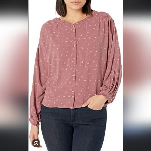 NWT Lucky Brand Blouse Women's Clay Pink Floral Button-Up Blouse M Medium - Picture 1 of 6